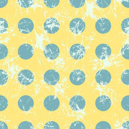 Seamless vector pattern. Creative geometric yellow pastel background with blue circles. Texture with attrition, cracks and ambrosia. Old style vintage design. Graphic illustration.のイラスト素材