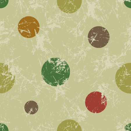 Seamless vector pattern. Creative geometric brown pastel background with colorful circles. Texture with attrition, cracks and ambrosia. Old style vintage design. Graphic illustration.のイラスト素材