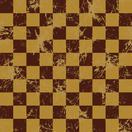 Seamless vector pattern. Creative geometric checkered brown background with squares. Texture with attrition, cracks and ambrosia. Old style vintage design. Graphic illustration.のイラスト素材