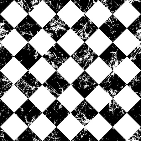 Seamless vector pattern. Creative geometric checkered black and white background with rhombus. Texture with attrition, cracks and ambrosia. Old style vintage design. Graphic illustration.のイラスト素材