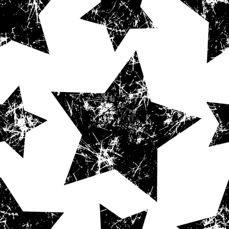 Seamless vector pattern. Creative geometric black and white background with stars. Texture with attrition, cracks and ambrosia. Old style vintage design. Graphic illustration.のイラスト素材
