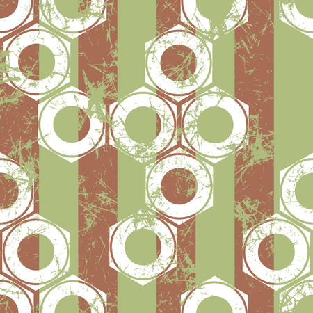 Vector seamless patterns with mechanism of screw nuts and stripes. Creative geometric beige pastel  grunge backgrounds. Texture with cracks, ambrosia, scratches, attrition. Graphic illustration.のイラスト素材