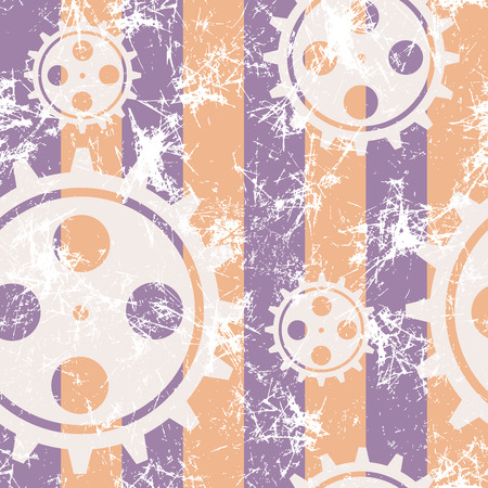 Vector seamless patterns with mechanism of watch. Creative geometric pastel blue, yellow grunge backgrounds with gear wheel.Texture with cracks, ambrosia, scratches, attrition. Graphic illustration.のイラスト素材