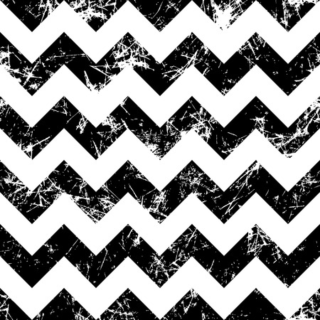 Seamless vector pattern. Creative geometric black and white background with zigzag. Grunge texture with attrition, cracks and ambrosia. Old style vintage design. Graphic illustration.のイラスト素材