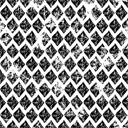 Seamless vector pattern. Creative geometric blue and white background with rhombus. Grunge texture with attrition, cracks and ambrosia. Old style vintage design. Graphic illustration.のイラスト素材