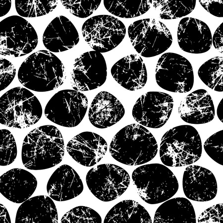 Vector seamless patterns with abstract stones. Creative black and white grunge backgrounds with rocks. Texture with cracks, ambrosia, scratches, attrition. Graphic illustration.のイラスト素材