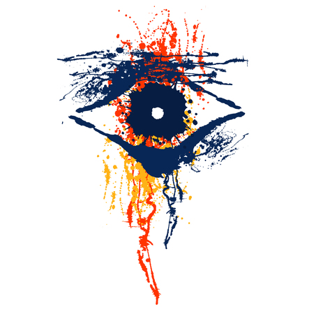 Vector hand drawn eye. Artistic creative colorful graphic illustration with inc splash, blots and smudge isolated on the white background.のイラスト素材