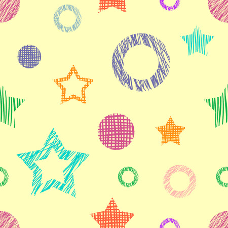 Seamless vector  geometrical pattern. Endless background with different hand drawn colorful  geometric figures.のイラスト素材