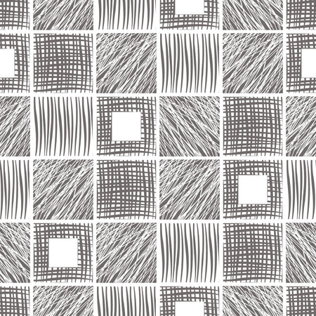 Seamless vector  geometrical pattern. Endless background with different hand drawn gray squares.のイラスト素材