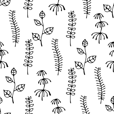 Seamless vector hand drawn floral pattern. Endless background with leaves. Graphic illustration. Series of hand drawn seamless vector  patternsのイラスト素材