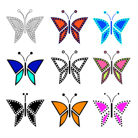 Set of vector illustration of insect, colorful butterflies, isolated on the white background. Graphic illustrationのイラスト素材