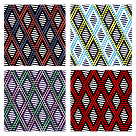 Set of seamless vector geometric colorful patterns with ornamental elements,endless background with ethnic motifs. Graphic vector illustration. Series- sets of vector seamless patterns.のイラスト素材