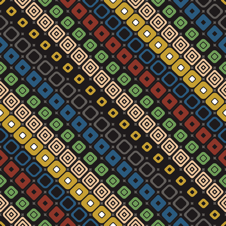 Seamless vector geometrical pattern. Endless retro background with hand drawn ornamental squares. Graphic vector vintage illustration with ethnic motifs. Template for cover, fabric, wrapping.のイラスト素材