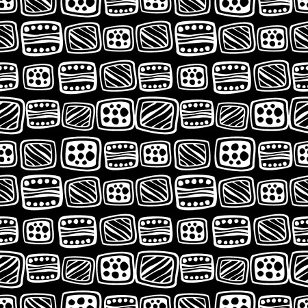 Seamless vector pattern. Black and white hand drawn endless background with ornamental decorative elements with ethnic, traditional motives. Series of Hand Drawn Ornamental Seamless vector Patternsのイラスト素材