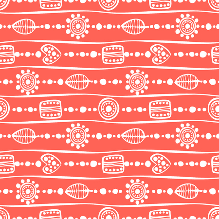 Seamless vector pattern. Red hand drawn endless background with ornamental decorative elements with ethnic, traditional motives. Series of Hand Drawn Ornamental Seamless vector Patternsのイラスト素材