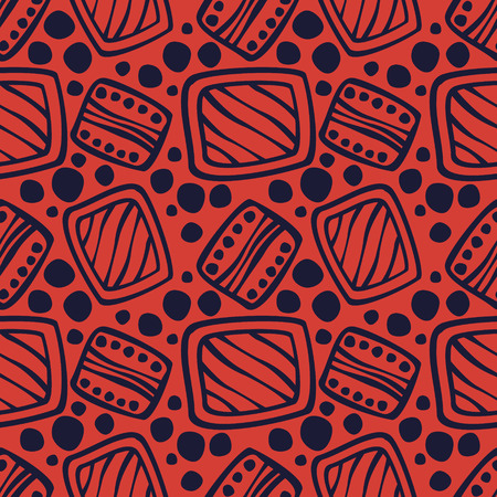 Seamless vector pattern. Red hand drawn endless background with ornamental decorative elements with ethnic, traditional motives. Series of Hand Drawn Ornamental Seamless vector Patternsのイラスト素材