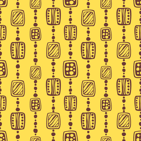 Seamless vector pattern. Yellow hand drawn endless background with ornamental decorative elements with ethnic, traditional motives. Series of Hand Drawn Ornamental Seamless vector Patternsのイラスト素材