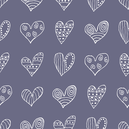 Seamless vector pattern with hearts. Background with hand drawn ornamental symbols and decorative elements. Decorative repeating ornament. Graphic illustration.Series of Love vector Seamless Patterns.のイラスト素材