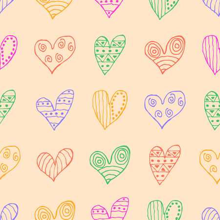 Seamless vector pattern with hearts. Background with hand drawn ornamental symbols and decorative elements. Decorative repeating ornament. Graphic illustration.Series of Love vector Seamless Patterns.のイラスト素材