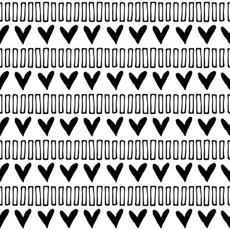 Seamless vector pattern. Black and white geometrical background with hand drawn little decorative...