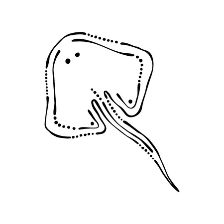 Vector black and white  illustration. Stingray isolated on the white background. Hand drawn contour lines and strokes.のイラスト素材