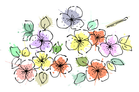 Vector hand drawn floral illustration. Decorative graphic vector drawn flowers.のイラスト素材