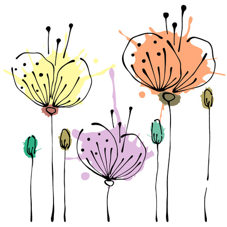 Vector hand drawn floral illustration. Decorative graphic vector drawn flowers.のイラスト素材