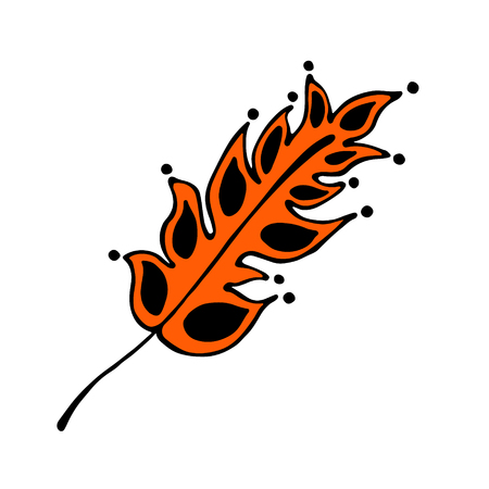 Vector hand drawn illustration, decorative ornamental stylized feather.  Red graphic illustration isolated on the white background. Inc drawing silhouette.のイラスト素材