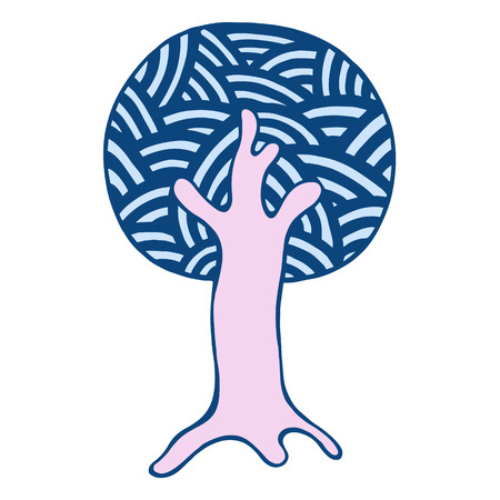 Vector hand drawn illustration, decorative ornamental stylized tree. Abstract graphic illustration isolated on the white background. Artistic drawing silhouette. Decorative  ornamental woodのイラスト素材