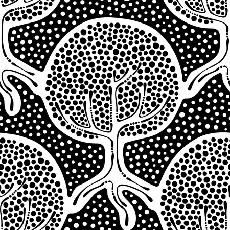 Seamless pattern, vector hand drawn repeating illustration, decorative ornamental stylized endless trees. Black and white abstract seamles graphic illustration. Artistic line drawing silhouette.のイラスト素材