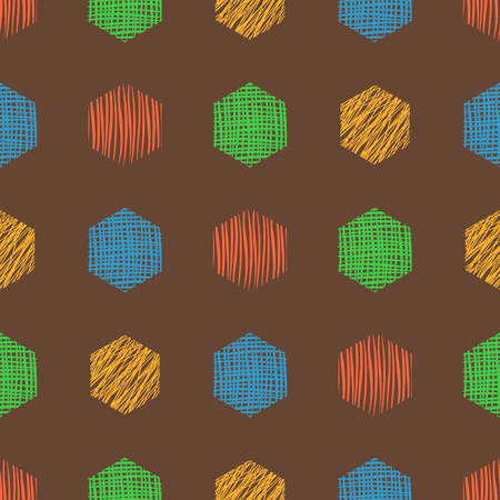 Seamless vector  geometrical pattern. Brown endless background with  hand drawn textured geometric figures. Graphic vector illustrationのイラスト素材