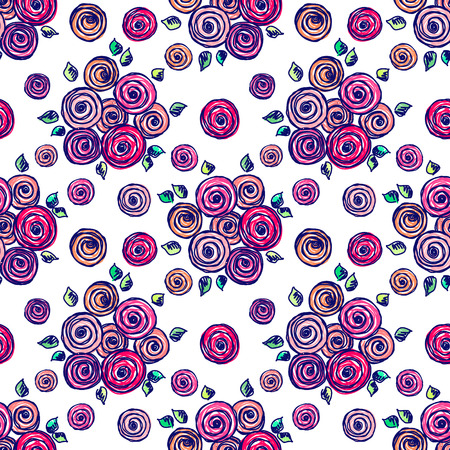 Seamless vector hand drawn seamless floral  pattern. Colorful Background with flowers, leaves. Decorative cute graphic drawn illustration.のイラスト素材