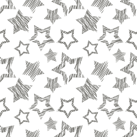 Seamless vector  geometrical pattern with stars. Grey endless background with  hand drawn textured geometric figures. Graphic  illustration Template for wrapping, web backgrounds, wallpaperのイラスト素材