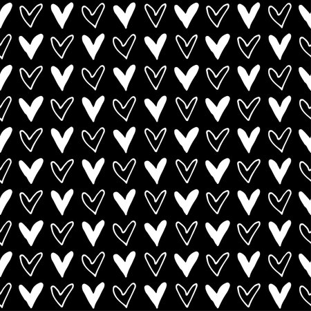 Seamless vector pattern. Black and white geometrical background with hand drawn little decorative...