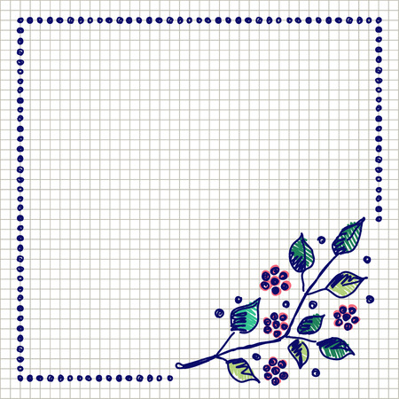 Floral frame. Hand drawn flowers and leaves Vector design. Hand sketch line drawing. Decorative card with space for text. Artistic drawing Series of Cards, Blanks and Forms, Template.のイラスト素材