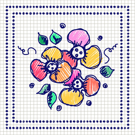Floral frame. Hand drawn flowers and leaves Vector design. Hand sketch line drawing. Decorative card with space for text. Artistic drawing Series of Cards, Blanks and Forms, Template.のイラスト素材