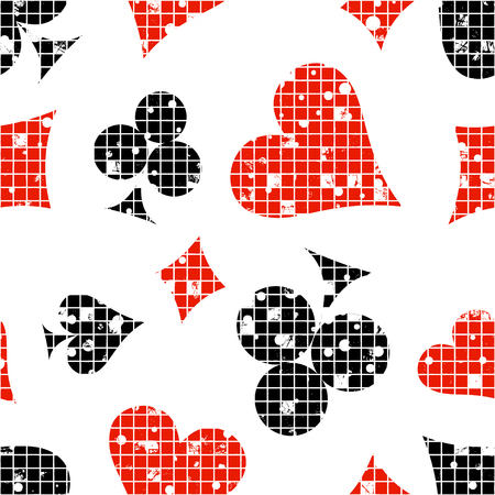 Seamless vector abstract pattern background with icons of playings cards Grunge texture with attrition, cracks and ambrosia. Old style design Graphic illustration. Series of Gaming, Gambling Patternsのイラスト素材