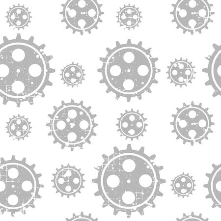 Vector seamless patterns with mechanism of watch. Creative geometric grunge backgrounds with gear wheel. Texture with cracks, ambrosia, scratches, attrition. Graphic illustration.のイラスト素材