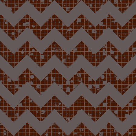 Seamless vector striped pattern. brown geometric background with zigzag. Grunge texture with attrition, cracks and ambrosia. Old style vintage design. Graphic illustration.のイラスト素材