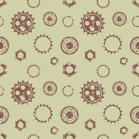 Vector seamless patterns with mechanism of watch. Creative geometric grunge backgrounds with gear wheel. Texture with cracks, ambrosia, scratches, attrition. Graphic illustration.のイラスト素材