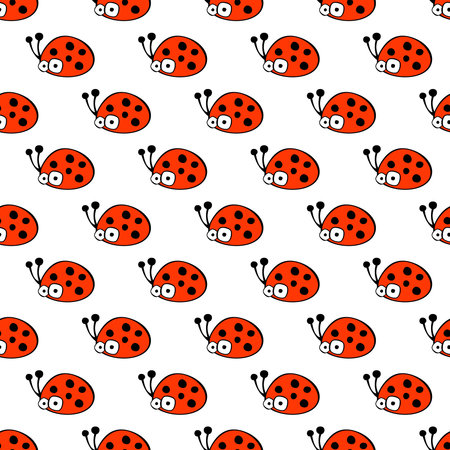 Seamless vector pattern with insect. Cute hand drawn endless background with childish ladybugs. Series of Doodle, Cartoon and Sketch vector seamless patterns.のイラスト素材
