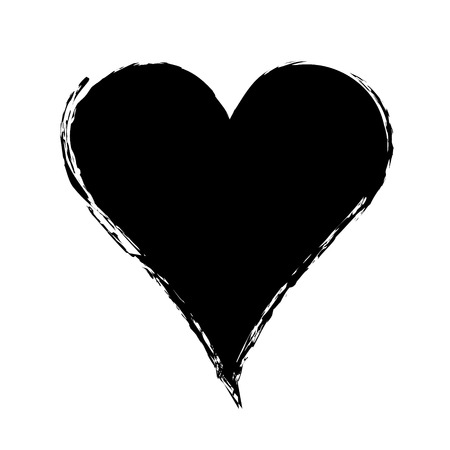 Vector black, white graphic grunge illustration of heart sign with ink blot, brush strokes, drops isolated on the white background. Series of artistic illustration with splash, blots and brush strokes.のイラスト素材