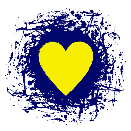 Vector graphic grunge illustration of heart sign with ink blot, brush strokes, drops isolated on the white background. Series of artistic illustration with splash, blots and brush strokes.のイラスト素材
