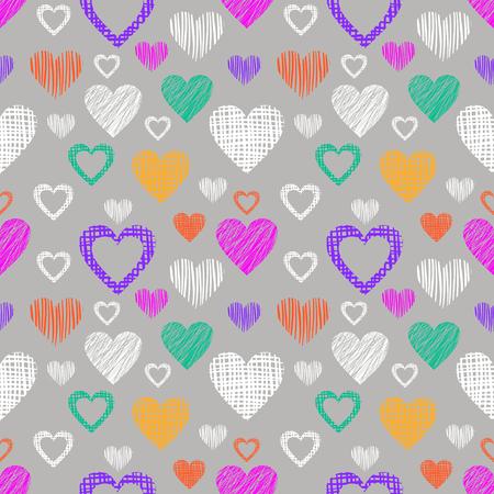 Seamless vector pattern with hearts. endless symmetrical background with hand drawn textured figures. Graphic illustration Template for wrapping, web backgrounds, wallpaper, cover, print, surfaceのイラスト素材