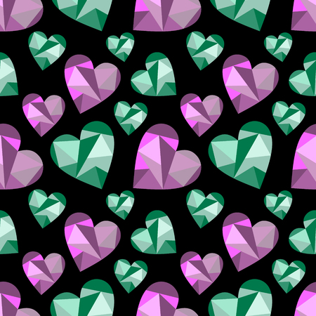 Vector seamless pattern with abstract hearts, background. Polygonal design. Geometric triangular origami style, graphic illustration. Series of Love Seamless Patterns. Print for wrapping, backgroundのイラスト素材