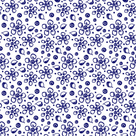 Seamless vector hand drawn floral pattern. background with flowers, leaves. Decorative cute graphic line drawing illustration Print for wrapping, background, fabric, decor, textile surfaceのイラスト素材