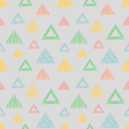 Seamless vector geometrical pattern with triangles. pastel endless background with hand drawn textured geometric figures. Graphic illustration, print for wrapping, background, cover, surfaceのイラスト素材