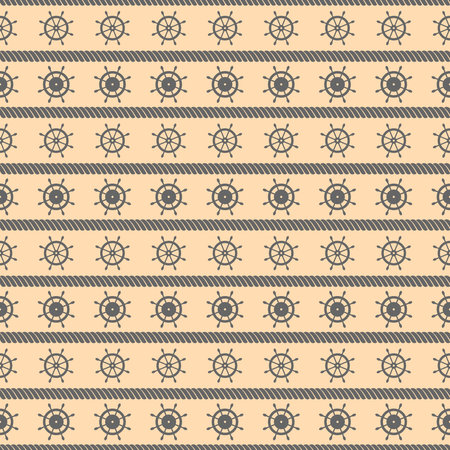 Vector seamless pattern with steering wheels. Symmetrical background, nautical theme. Graphic illustration. Template for wrapping, backgrounds, fabric, prints, decor, surfaceのイラスト素材