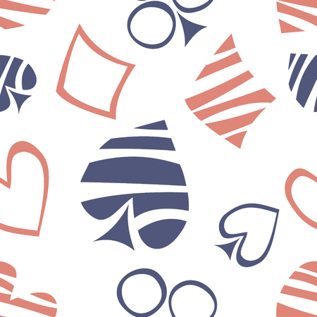 Seamless vector pattern with icons of playings cards. Colorful background with hand drawn symbols. Decorative repeat ornament. Series of Gaming and Gambling Seamless vector Patterns.のイラスト素材
