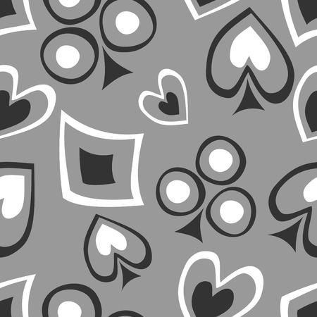 Seamless vector gray pattern with icons of playings cards. background with hand drawn symbols. Decorative grey repeat ornament. Series of Gaming and Gambling Seamless vector Patterns.のイラスト素材